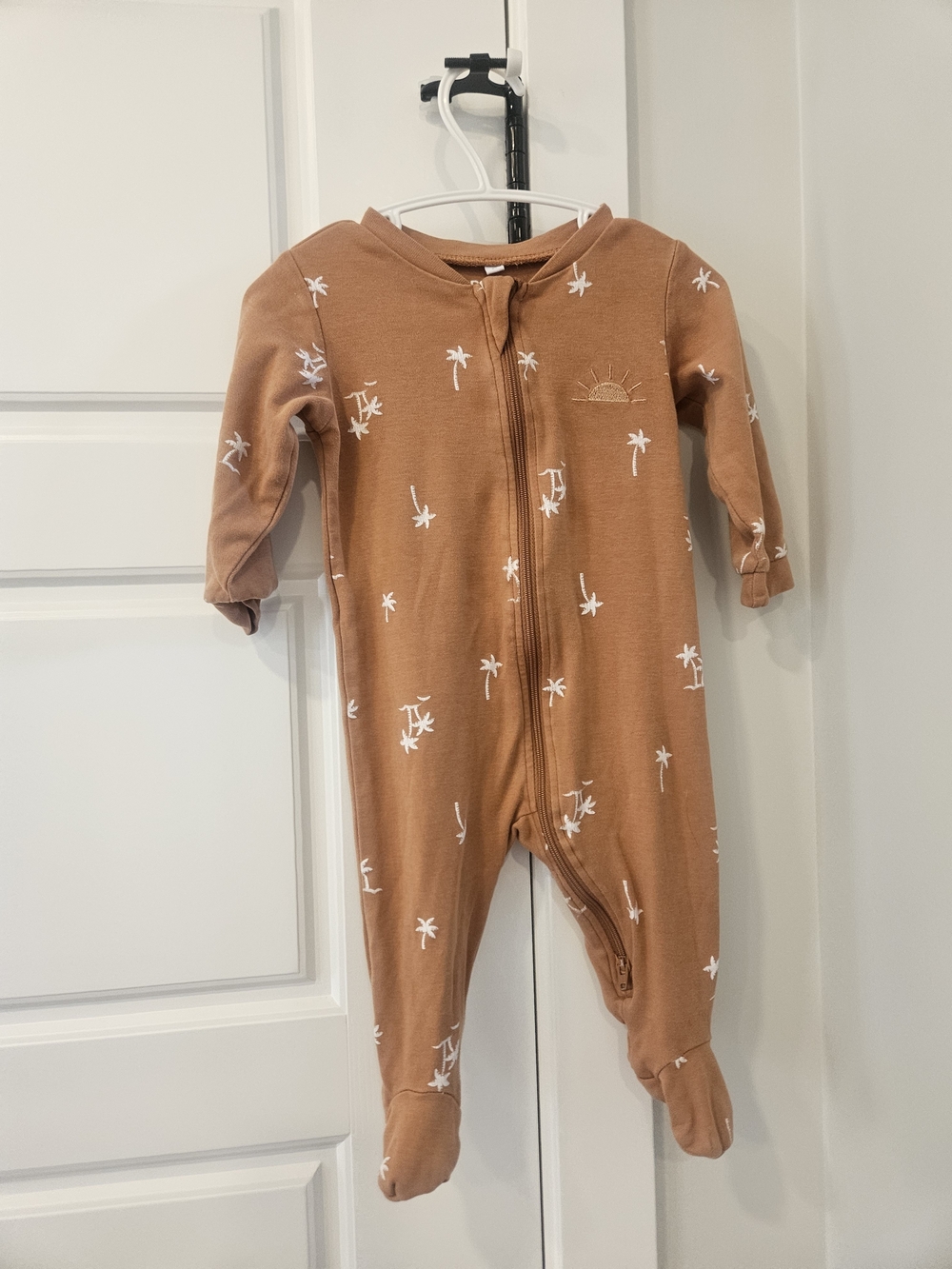 Rust Palm-Print Zip Footed One-Piece for Kids